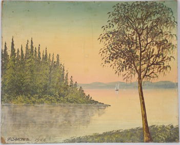 Fernando A. Carter (American 1855-1931) Mixed media watercolor signed lower left, Mountain Lake