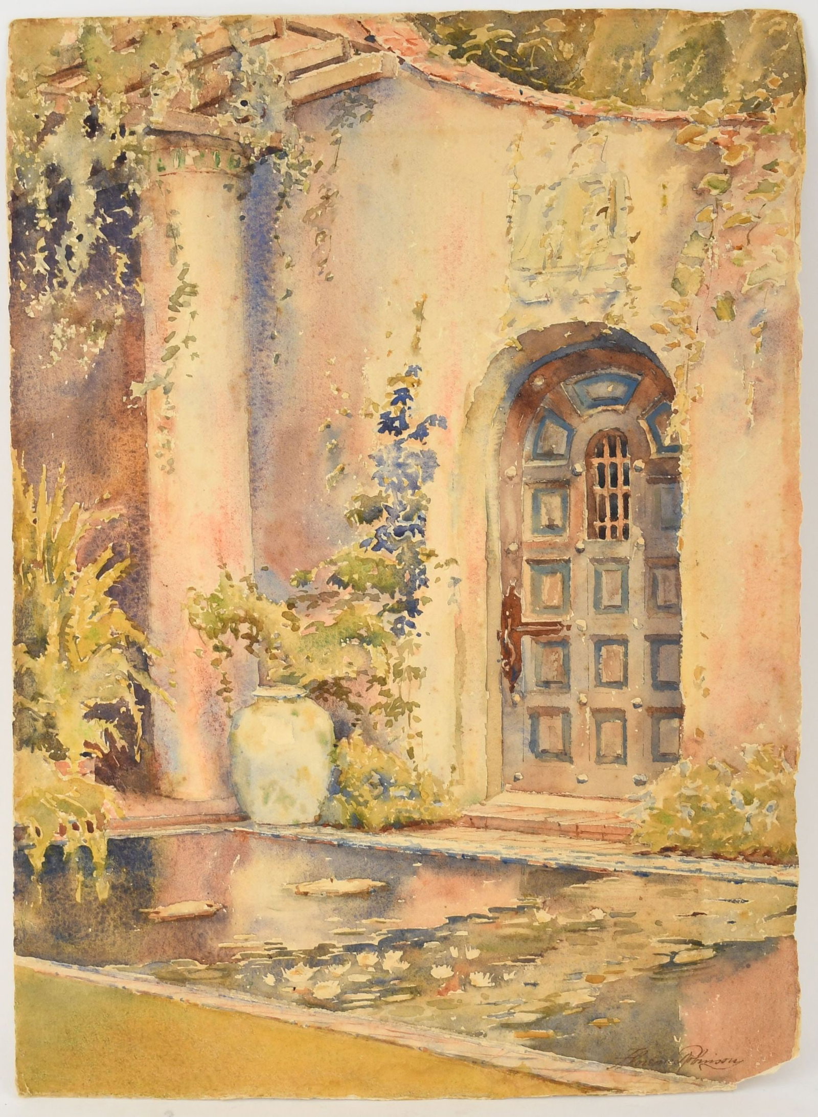 Florence Robinson (American 1874-1937) watercolor on paper, Doorway, sign lower right, Unframed,: Florence Robinson (American 1874-1937) watercolor on paper, Doorway, sign lower right, Unframed, Sheet size 15-1/2 x 11 inches