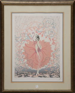 Erte Pink Lady Limited Edition Framed: Erte Pink Lady Limited Edition Framed Serigraph Romain De Tirtoff (Russian/American: 1892-1990) original framed serigraph on paper titled "Pink Lady". Pencil signed & numbered 251/300. site size appro