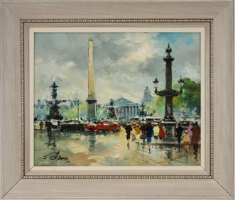 Francois Claver (French, b. 1918) oil on canvas, Paris Scene -Place de la Concord. Signed on front
