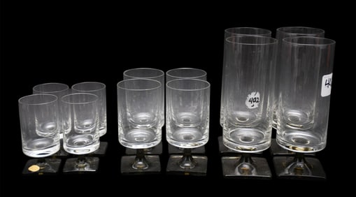 12 Rosenthal Mid Century Modern Glassware set, 4pc- 6-3/4 in. + 4pc-4-1/4 in. +4pc 3-1/2 in. one has