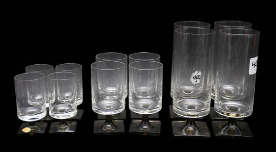 12 Rosenthal Mid Century Modern Glassware set, 4pc- 6-3/4 in. + 4pc-4-1/4 in. +4pc 3-1/2 in. one has: 12 Rosenthal Mid Century Modern Glassware set, 4pc- 6-3/4 in. + 4pc-4-1/4 in. +4pc 3-1/2 in. one has old Rosenthal sticker.
