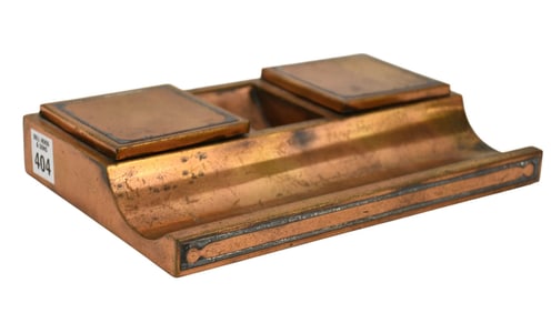 Copper with Mixed Metal Mission Style Desk Accessory with Inkwell, 2"h x 10"w x 7"d