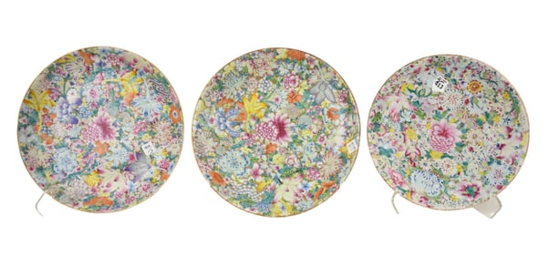 3 Assorted Chinese Platters, 2 All Over Pastel Floral Patterns, Two are 15"dia, One is 13"dia