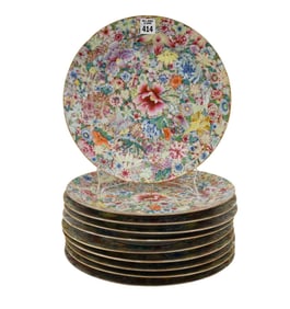 10 Chinese Dinner Plates, All Over Pastel Floral Design, Made in China, 11 1/4"dia