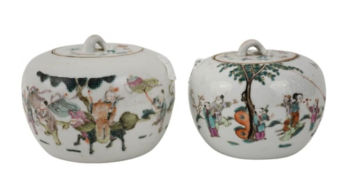 Two Chinese Famille Rose Covered Jars, Late Ch’ing Dynasty/Republic Period, Both of globular form