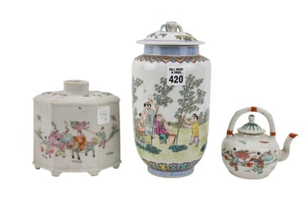 Three Chinese Famille Rose Table Articles, 20th Century, Comprising: