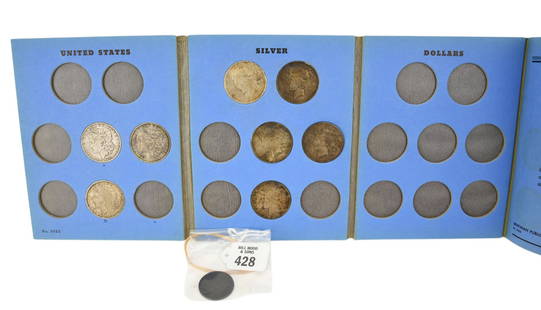 9 US Silver Coins 1854 - 1934. 1854 Seated Liberty Half dollar.  3 Morgan dollars 1881 O, 1889 O,: 9 US Silver Coins 1854 - 1934. 1854 Seated Liberty Half dollar. 3 Morgan dollars 1881 O, 1889 O, 1921. 5 Peace dollars (2) 1922, 1923, 1925 and 1934