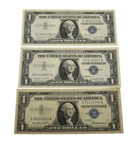 3 US Silver 1 Dollar Certificate. 1957 and 1957A