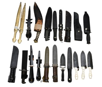 Approximately 20 pc. Knife Collection. Army knives, bayonet knives, throwing knives, middle eastern