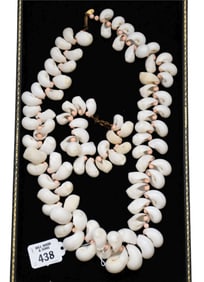 Vintage Miriam Haskell Shell Necklace and Bracelet. Necklace 30" Bracelet 6.5"