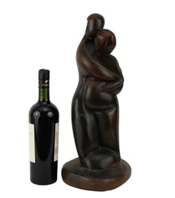 Ziva Caspi (20th century Israel) Abstract Cubist Style Bronze Sculpture Couple Embracing. 17-3/4