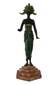 Art Deco Style Bronze on 4 step marble base. 22 tall x 8 wide inches.