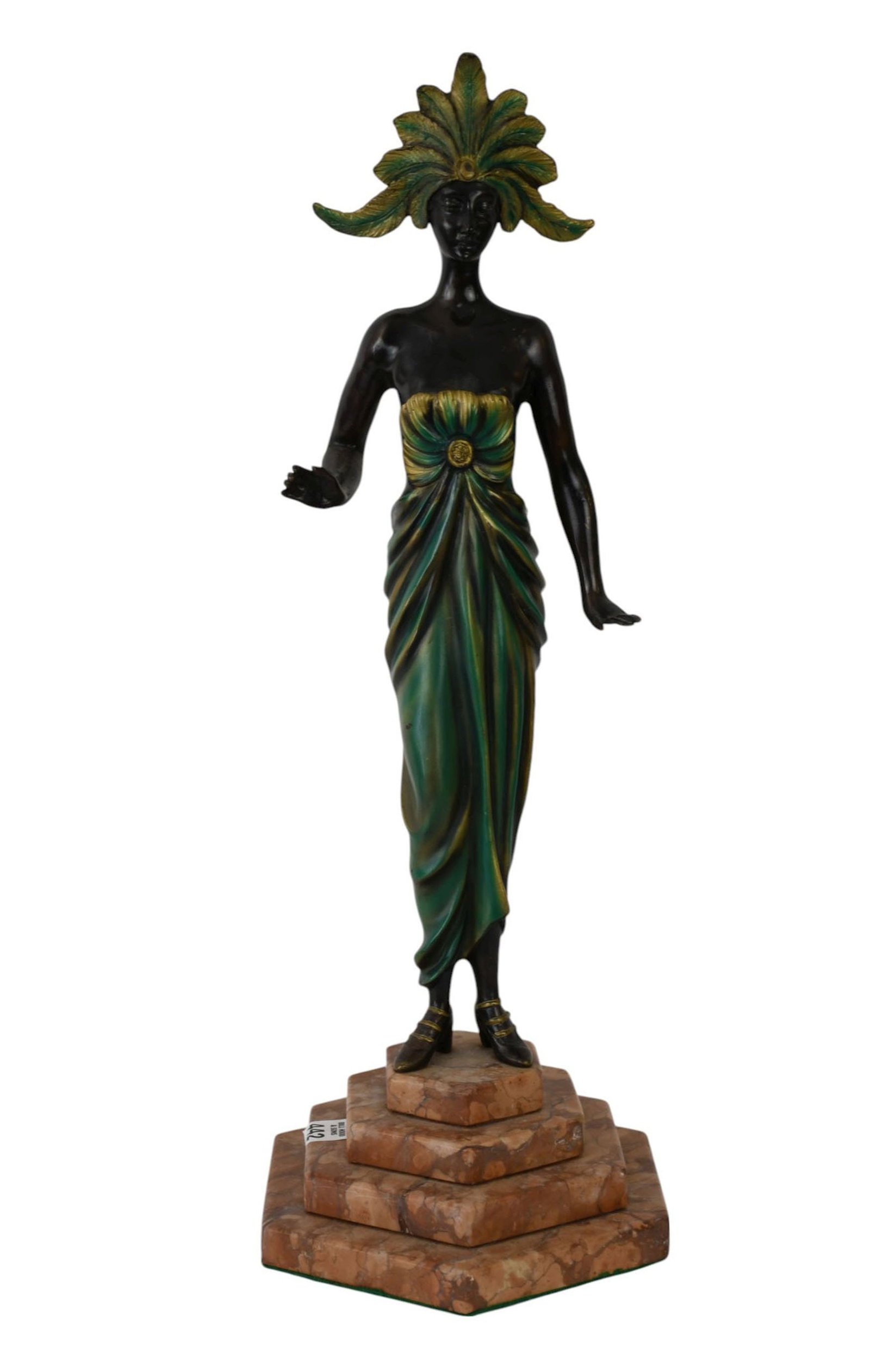 Art Deco Style Bronze on 4 step marble base. 22 tall x 8 wide inches.: Art Deco Style Bronze on 4 step marble base. 22 tall x 8 wide inches.