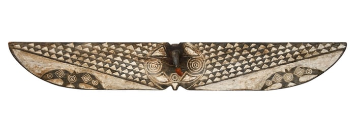 A Bwa Carved and Polychrome Hawk Mask, Bwa peoples, Burkina Faso, 12 x 76 inches, West African