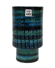 Italian MCM Mid Century Stoneware/Pottery Blue Art Pottery Vase. Raymor for Bitossi. Partial Raymor