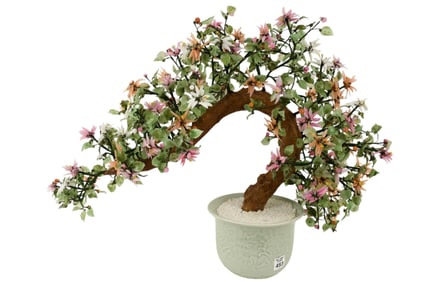 20th Century Chinese Jade Tree in Celedon vase, 28L x 20H. Inches.