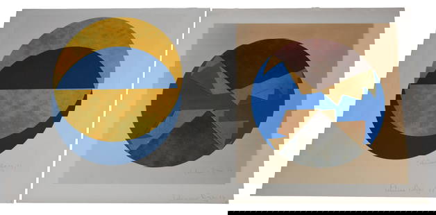 Feliciano Bejar (American, 1920-2007), 2 Pieces:  Collages of colored cut paper in shapes. Double: Feliciano Bejar (American, 1920-2007), 2 Pieces: Collages of colored cut paper in shapes. Double signed ''Feliciano Bejar'' twice lower right, dated 76 +77. '76 piece has a few scuffs on the paper oth