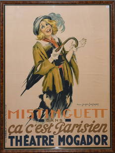 Vintage Original French Advertising Poster: Caulaert, Jean Dominique van  (1897 -: Vintage Original French Advertising Poster: Caulaert, Jean Dominique van (1897 - 1979) Mistinguett - Theatre Mogador Lithograph Poster- 1937. 62.9 x 46.8 in. (160 x 119 cm) Printer: Atelier Girbal, Pa