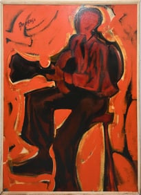 Oil on Masonite signed Amarosa large abstract guy playing guitar 48 x 36“ FV 19