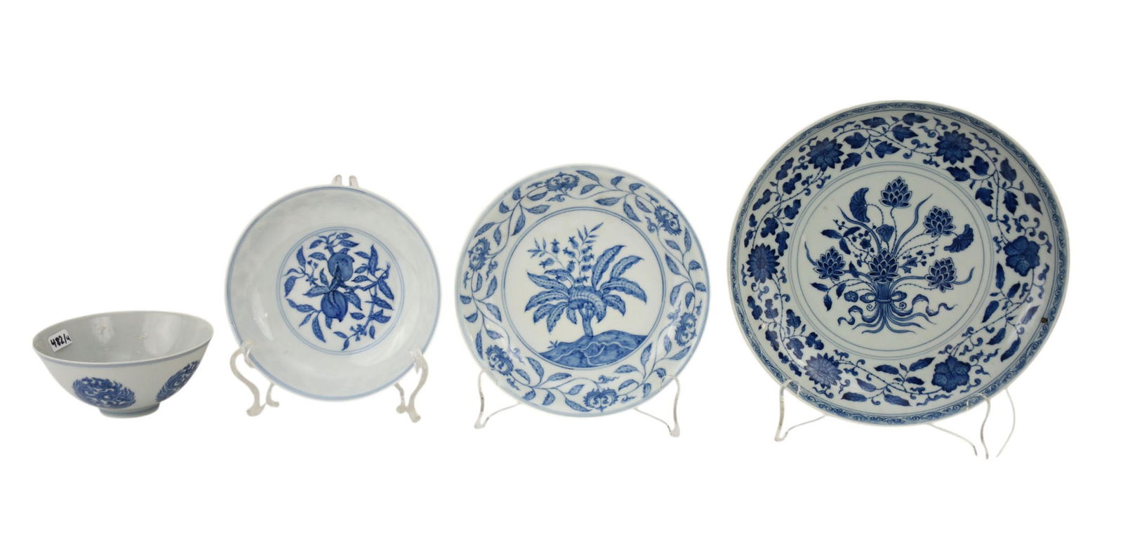 Four Chinese Blue & White Porcelain Bowls - Each Chinese porcelain bowl with blue underglaze (1 of 12)