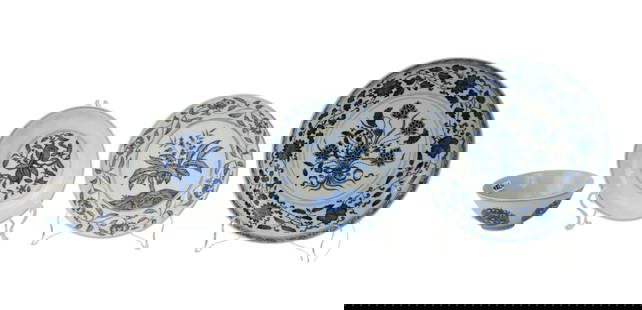 Four Chinese Blue & White Porcelain Bowls - Each Chinese porcelain bowl with blue underglaze: Four Chinese Blue & White Porcelain Bowls - Each Chinese porcelain bowl with blue underglaze decoration on a white glazed ground. Comprising: A) Shallow Bowl, lotus flowers & floral scrolling motif, s