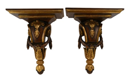 Pair Decorative Classical Motif Wall Brackets, Made in Italy, 14 1/2"h x 12"w