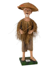 Japanese Paper Mache Elder Doll with Hat, 14" x 6"w
