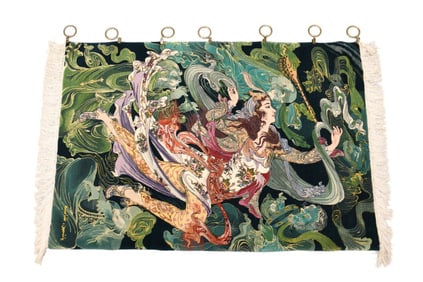 Persian Tabriz Wall Tapestry, 20th Century, Signed - Wool & Silk. A tightly woven Persian tapestry