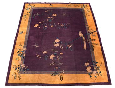 Purple Deco Chinese Rug / Carpet, Bird & Floral, 8'4" x 9'8"