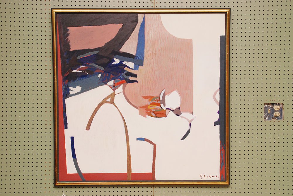 Gabriel Godard (French b. 1933 - ) oil on canvas, Abst: Gabriel Godard (French b. 1933 - ) oil on canvas, Abstract titled "les formes s' e'pousent', 39" x 39" gallery framed, Provenance Phillips Gallery Palm Beach