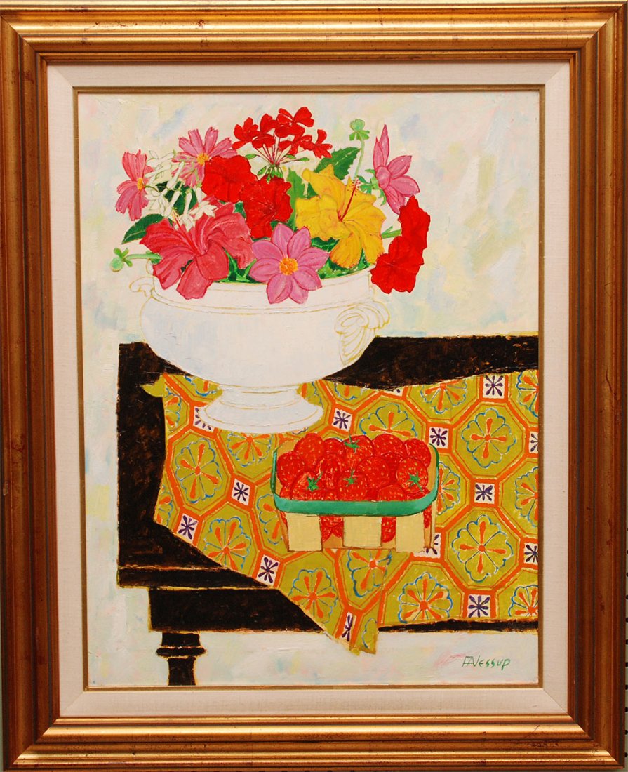 Frederick Arthur Jessup (AUSTRALIAN, 1920) oil on canva: Frederick Arthur Jessup (AUSTRALIAN, 1920) oil on canvas, vase with flowers on a table, 26" x 20"