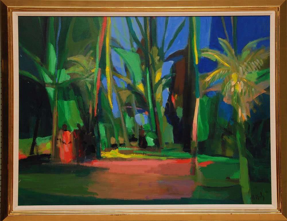 Marcel Mouly (FRENCH, 1918-2008) oil on canvas, signed : Marcel Mouly (FRENCH, 1918-2008) oil on canvas, signed lr and signed & inscribed verso, "Lu Foret cinghalaise"gentilly 1984, 35" x 45-1/2", in gold leaf frame