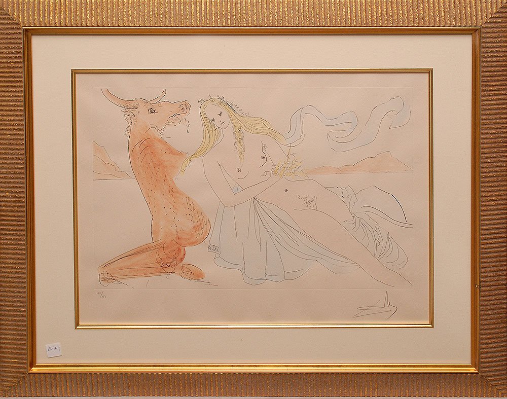 Salvador Dali (1904-1989) Spain , Dry point Etching, "E: Salvador Dali (1904-1989) Spain , Dry point Etching, "Enlèvement d'Europe", 1971 , Height 22 in.; Width 29.9 in. / Height 56 cm.; Width 76 cm. Pencil Signed & numbered 125/150