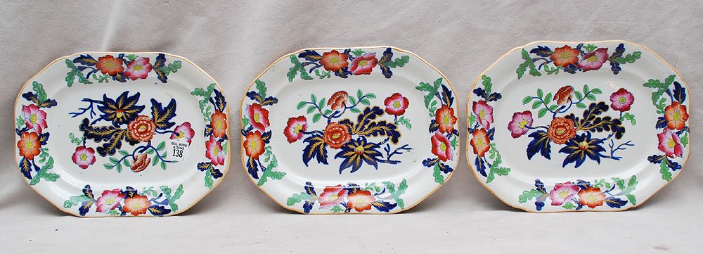 3 Early 19th c. Ironstone China (in blue) platters, 10: 3 Early 19th c. Ironstone China (in blue) platters, 10 1/4" x 8"