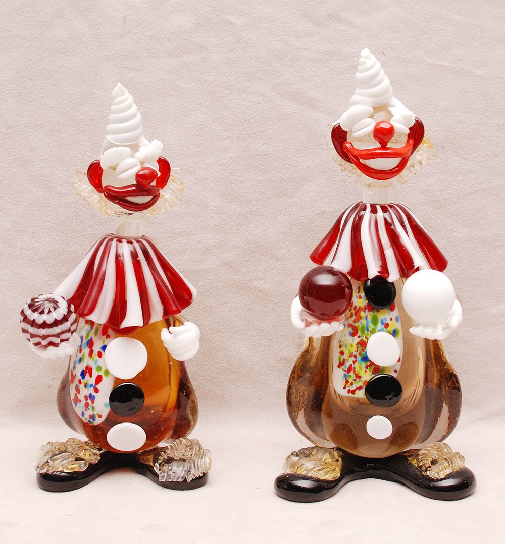 2 Murano clowns (chip off top of one hat): 2 Murano clowns, 13"h (chip off top of one hat)