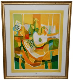 Marcel Mouly "La Grande Guitare Blanche" (The Large White Guitar) 1992. Lithograph in color with