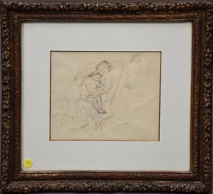 Jules Pascin (French, 1885-1930) Drawing- watercolor on paper, Sleeping mother and Daughter signed
