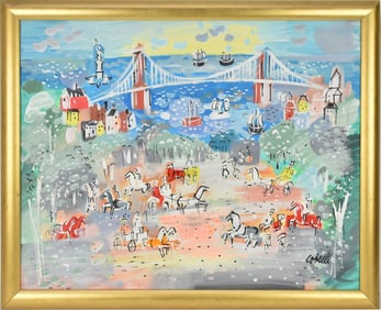 Charles Cobelle (French 1902 to 1994) oil on canvas, New York City Bridge - canvas 24 x 30 inches.