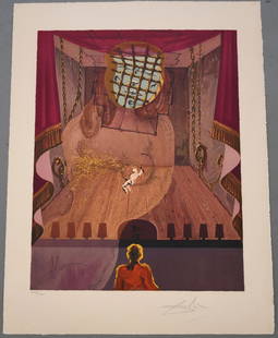 Salvador Dali (1904 - 1989) colored lithograph, 142/160, The Prison" from "Misfortune's Mistake, 25: Salvador Dali (1904 - 1989) colored lithograph, 142/160, The Prison" from "Misfortune's Mistake, 25 1/2" x 19 3/4" sheet size, Unframed / Loose.