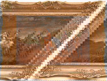 American School Antique Indian Scouting Party, oil on panel painting size 8-1/2 x 13inches. Overall