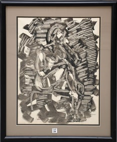 Illegibly signed Vintage Watercolor Abstract seated Lady. Signed Illegibly lower left. 23 x 17