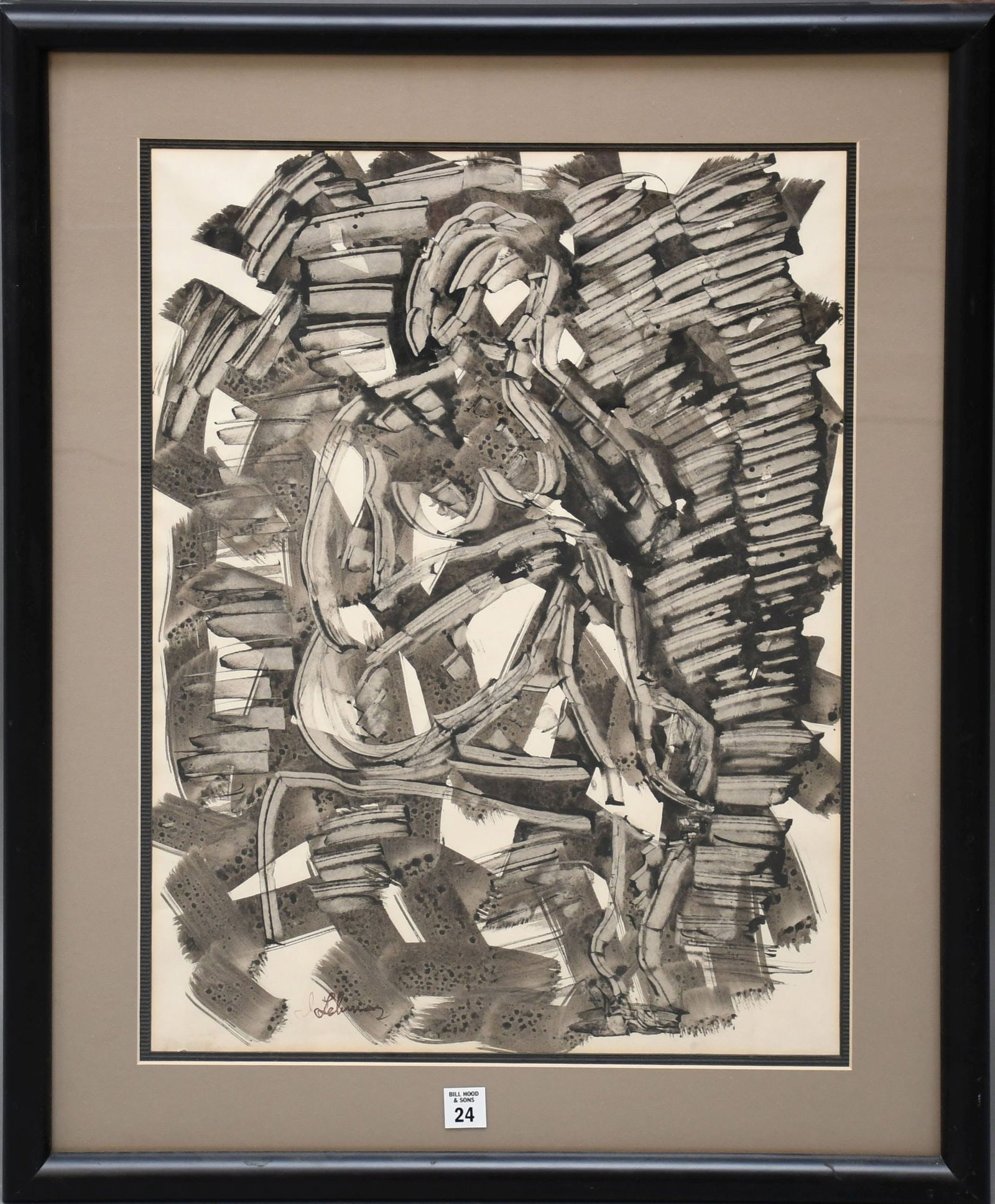 Illegibly signed Vintage Watercolor Abstract seated Lady. Signed Illegibly lower left. 23 x 17 (1 of 4)