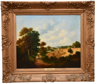 Beautiful Large English school Oil on Board Painting “The Harvest time??, Monogrammed HCB, And