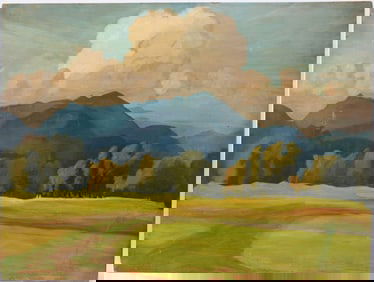 Attributed to MARTIROS SARIAN (RUSSIAN/ARMENIAN 1880-1972) oil on Board, Clouds Above Mountain