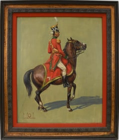 Leszek PIASECKI (POLISH, 1928-1990) Oil on Canvas, Title: "Rider" Soldier on Horseback, Signed