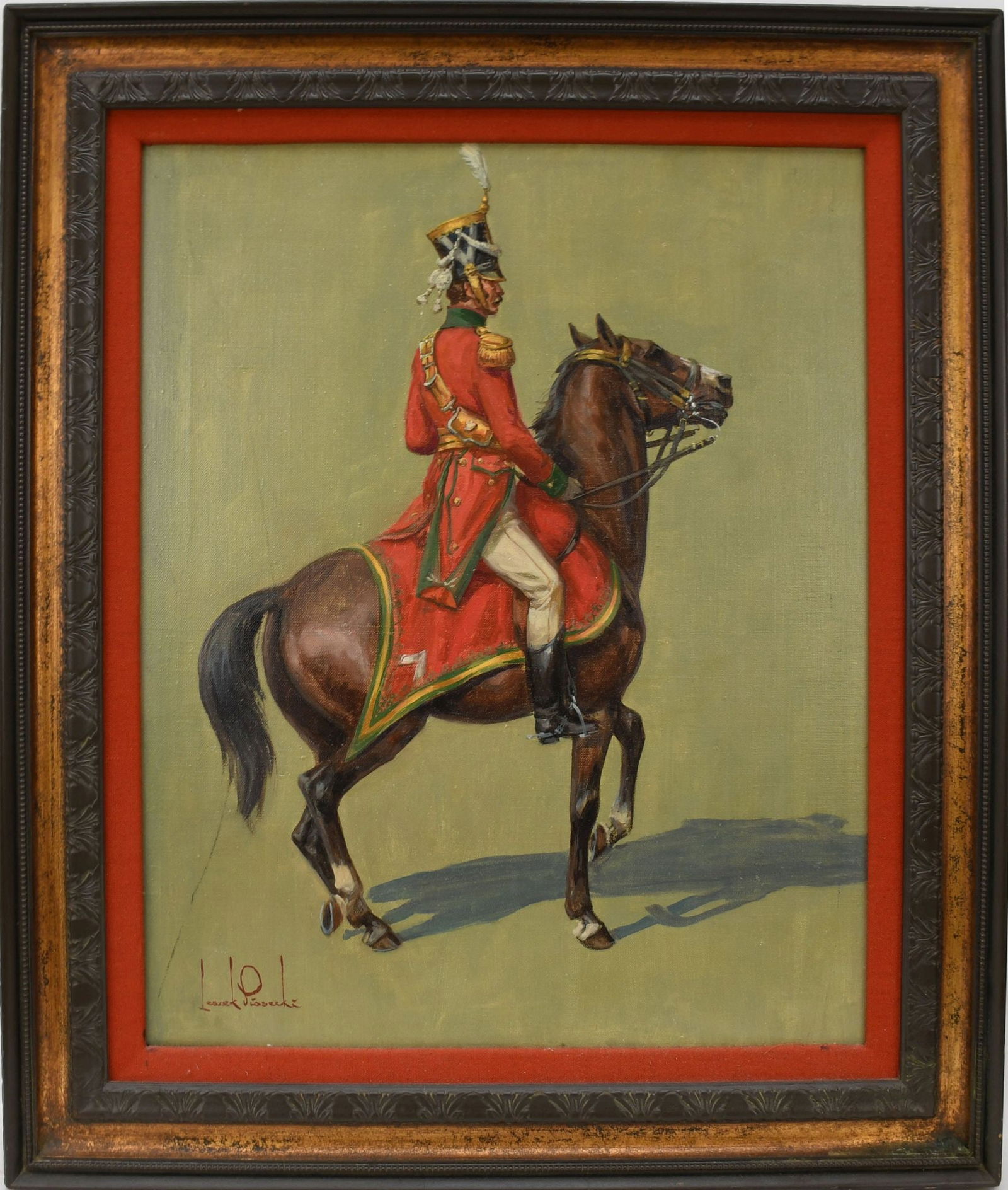 Leszek PIASECKI (POLISH, 1928-1990) Oil on Canvas, Title: "Rider"  Soldier on Horseback, Signed (1 of 8)