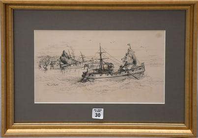 Thomas Nast (American, 1840 - 1902). Pen and Ink drawing on Bristol Board, The Sea lion and the sea