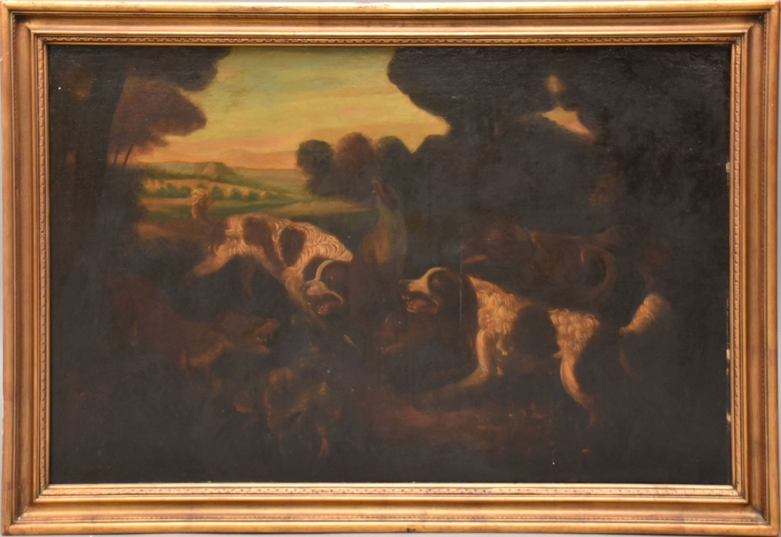 18th/19th Century Dogs, oil on relined canvas, painting 26 x 41 inches. overall framed 29 x 45 (1 of 6)
