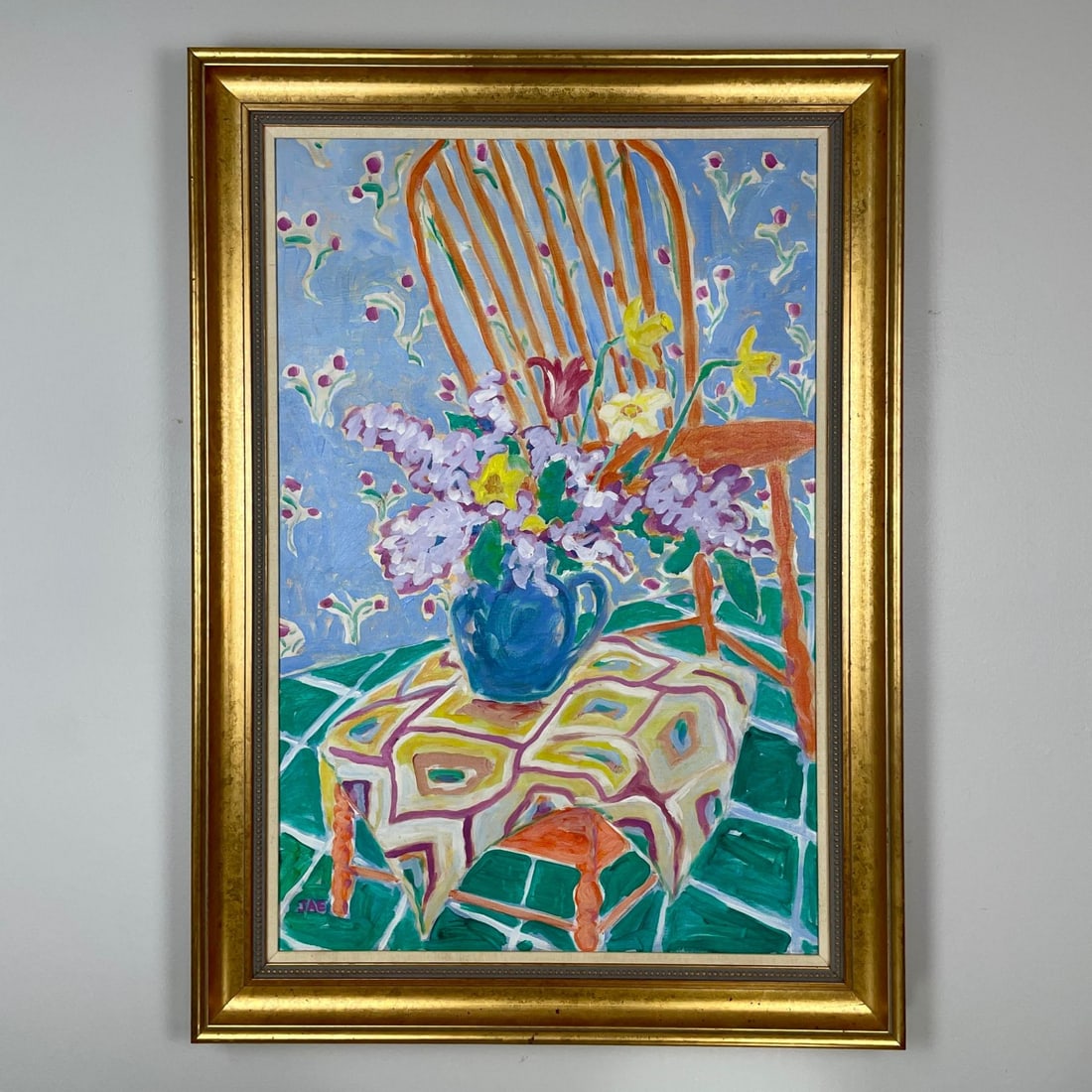 1970s Signed Jea Roosevelt Fauvist Still Life Painting, Framed, 30.5W × 3"D × 42.5"H,: 1970s Signed Jea Roosevelt Fauvist Still Life Painting, Framed, 30.5W × 3"D × 42.5"H,
